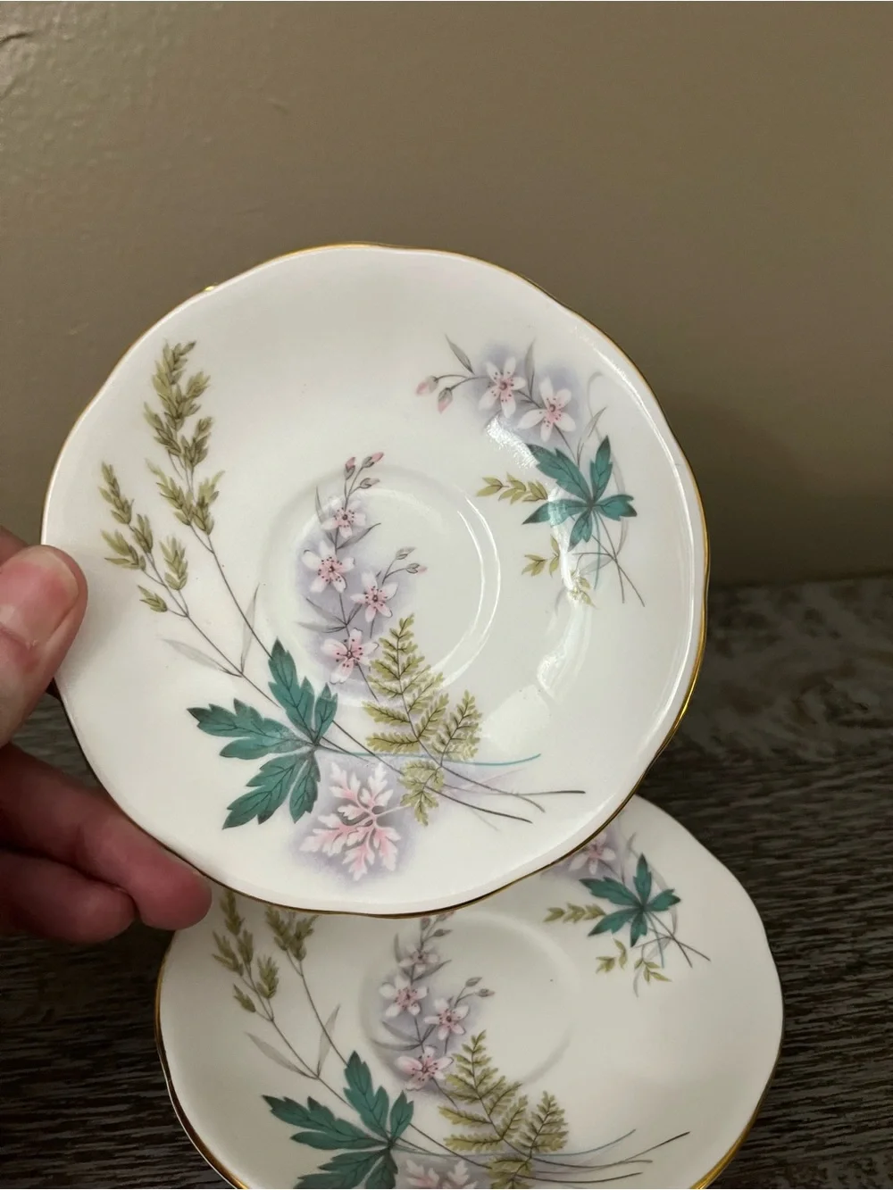 1950’s Vintage Queen Anne “Louise” Bone Chine Saucers, Set of 5